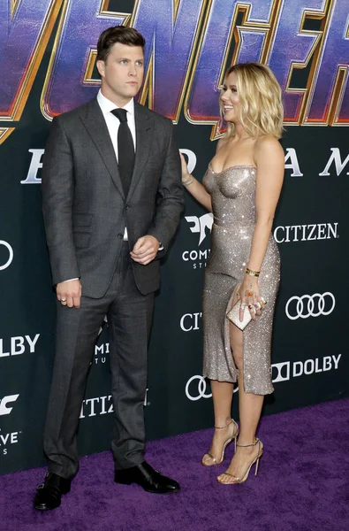 Colin Jost Scarlett Johansson Világpremierje Avengers Endgame Tartott Convention Center — Stock Fotó