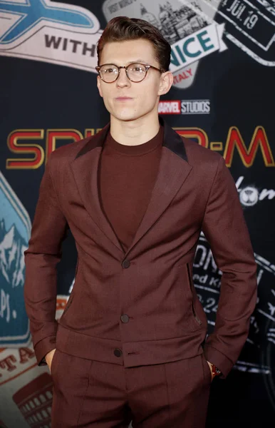 Ator Tom Holland Estreia Mundial Spider Man Far Home Realizada — Fotografia de Stock