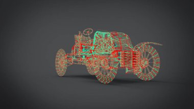Tel kafes tarzı klasik retro arabalar 3d render blender uygulamasından sonuç