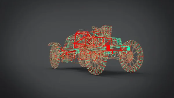 线框风格经典复古汽车3D 从搅拌机应用渲染结果 — 图库照片