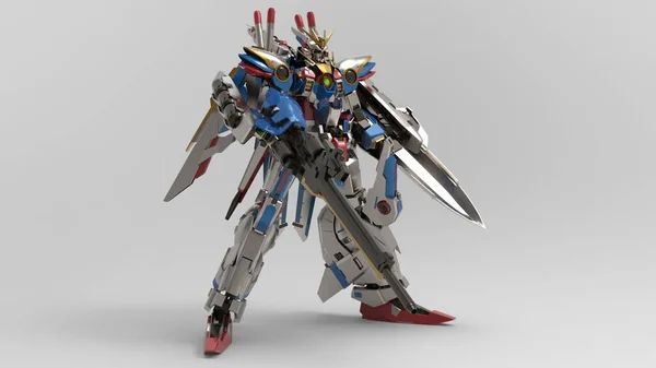 yalıtılmış bir arka plan üzerinde bir savaş robotu duran 3D render