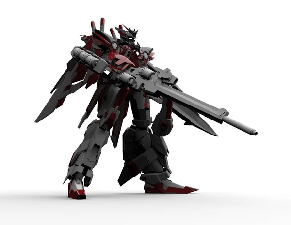 yalıtılmış bir arka plan üzerinde bir savaş robotu duran 3D render
