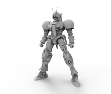 yalıtılmış bir arka plan üzerinde bir savaş robotu duran 3D render