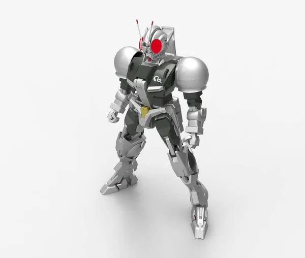 Yalıtılmış Bir Arka Plan Üzerinde Bir Savaş Robotu Duran Render — Stok fotoğraf