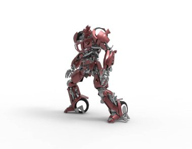 Beyaz bir arka plan üzerinde duran bilim kurgu mech asker. Yeşil ve gri renk metal ile askeri fütüristik robot. Mech bir pilot tarafından kontrol ediliyor. Çizik metal zırh robotu. Mech Savaşı. 3d render. - İllüstrasyon
