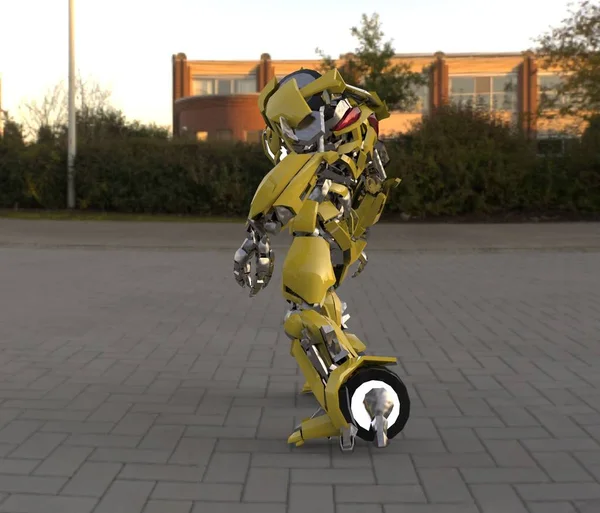 Soldado Mecánico Ciencia Ficción Pie Sobre Fondo Paisaje Robot Futurista —  Fotos de Stock