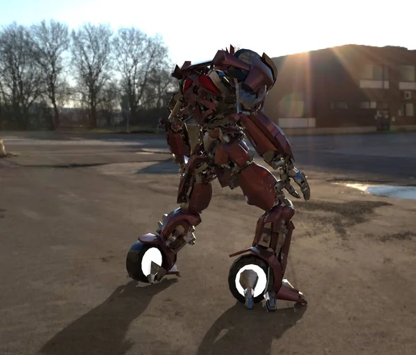 Sci Soldado Mech Sobre Fundo Paisagem Robô Futurista Militar Com — Fotografia de Stock