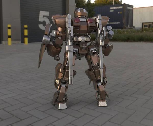 Soldado Mecánico Ciencia Ficción Pie Sobre Fondo Paisaje Robot Futurista — Foto de Stock