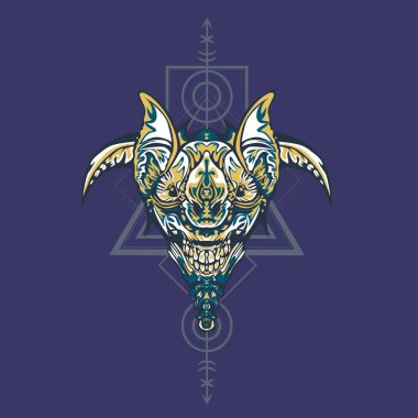 Vektör illüstrasyon. robot kutsal geometri. T-shirt tasarımı, poster, çıkartma için. Çizgi Stili. - Vektör