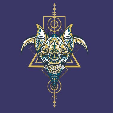 Vektör illüstrasyon. robot kutsal geometri. T-shirt tasarımı, poster, çıkartma için. Çizgi Stili. - Vektör