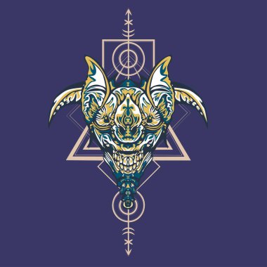 Vektör illüstrasyon. robot kutsal geometri. T-shirt tasarımı, poster, çıkartma için. Çizgi Stili. - Vektör