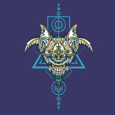 Vektör illüstrasyon. robot kutsal geometri. T-shirt tasarımı, poster, çıkartma için. Çizgi Stili. - Vektör