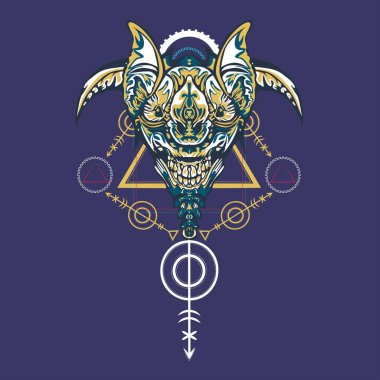 Vektör illüstrasyon. robot kutsal geometri. T-shirt tasarımı, poster, çıkartma için. Çizgi Stili. - Vektör