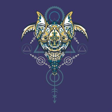 Vektör illüstrasyon. robot kutsal geometri. T-shirt tasarımı, poster, çıkartma için. Çizgi Stili. - Vektör