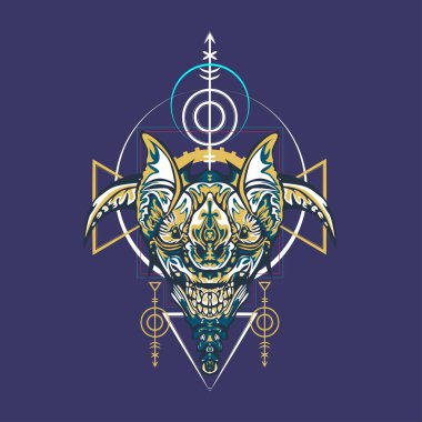 Vektör illüstrasyon. robot kutsal geometri. T-shirt tasarımı, poster, çıkartma için. Çizgi Stili. - Vektör