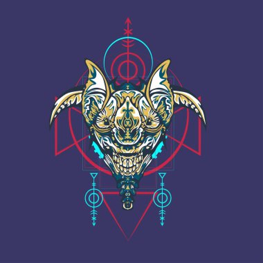 Vektör illüstrasyon. robot kutsal geometri. T-shirt tasarımı, poster, çıkartma için. Çizgi Stili. - Vektör