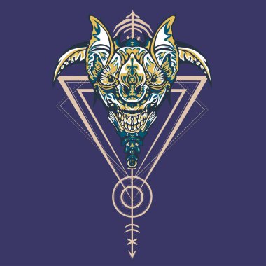 Vektör illüstrasyon. robot kutsal geometri. T-shirt tasarımı, poster, çıkartma için. Çizgi Stili. - Vektör