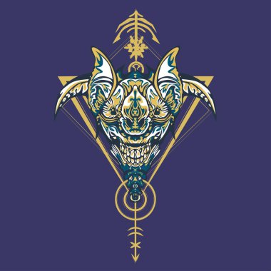 Vektör illüstrasyon. robot kutsal geometri. T-shirt tasarımı, poster, çıkartma için. Çizgi Stili. - Vektör