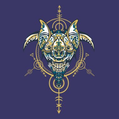 Vektör illüstrasyon. robot kutsal geometri. T-shirt tasarımı, poster, çıkartma için. Çizgi Stili. - Vektör