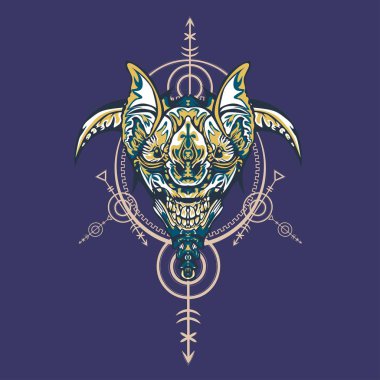 Vektör illüstrasyon. robot kutsal geometri. T-shirt tasarımı, poster, çıkartma için. Çizgi Stili. - Vektör