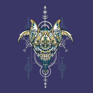 Vektör illüstrasyon. robot kutsal geometri. T-shirt tasarımı, poster, çıkartma için. Çizgi Stili. - Vektör