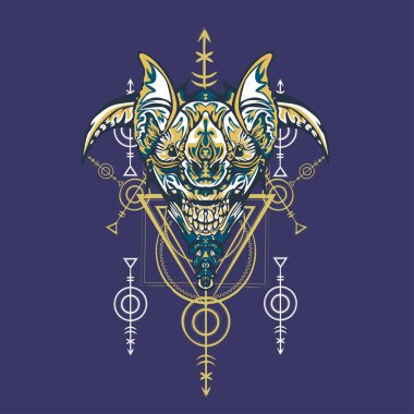 Vektör illüstrasyon. robot kutsal geometri. T-shirt tasarımı, poster, çıkartma için. Çizgi Stili. - Vektör