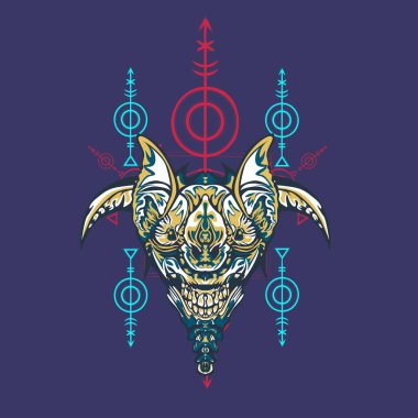 Vektör illüstrasyon. robot kutsal geometri. T-shirt tasarımı, poster, çıkartma için. Çizgi Stili. - Vektör