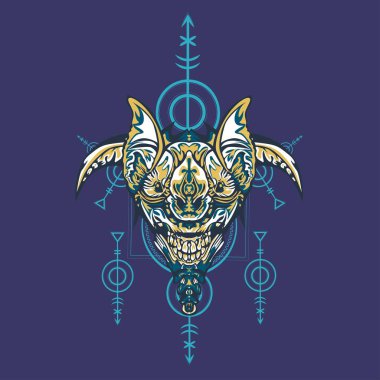 Vektör illüstrasyon. robot kutsal geometri. T-shirt tasarımı, poster, çıkartma için. Çizgi Stili. - Vektör