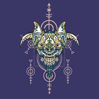 Vektör illüstrasyon. robot kutsal geometri. T-shirt tasarımı, poster, çıkartma için. Çizgi Stili. - Vektör