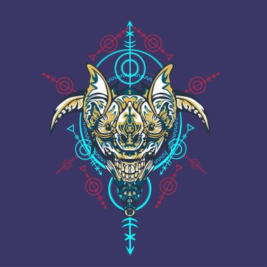 Vektör illüstrasyon. robot kutsal geometri. T-shirt tasarımı, poster, çıkartma için. Çizgi Stili. - Vektör