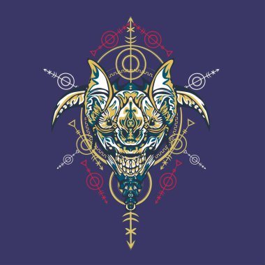 Vektör illüstrasyon. robot kutsal geometri. T-shirt tasarımı, poster, çıkartma için. Çizgi Stili. - Vektör