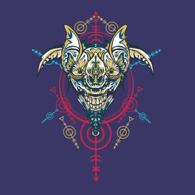 Vektör illüstrasyon. robot kutsal geometri. T-shirt tasarımı, poster, çıkartma için. Çizgi Stili. - Vektör