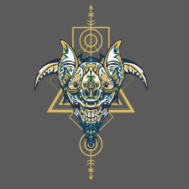 Vektör illüstrasyon. robot kutsal geometri. T-shirt tasarımı, poster, çıkartma için. Çizgi Stili. - Vektör