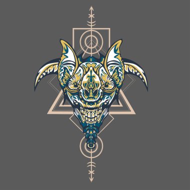 Vektör illüstrasyon. robot kutsal geometri. T-shirt tasarımı, poster, çıkartma için. Çizgi Stili. - Vektör