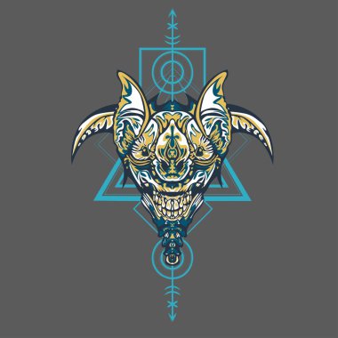 Vektör illüstrasyon. robot kutsal geometri. T-shirt tasarımı, poster, çıkartma için. Çizgi Stili. - Vektör