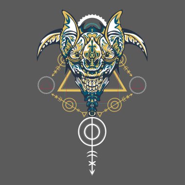 Vektör illüstrasyon. robot kutsal geometri. T-shirt tasarımı, poster, çıkartma için. Çizgi Stili. - Vektör