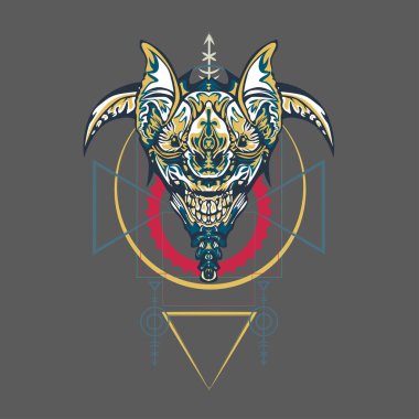 Vektör illüstrasyon. robot kutsal geometri. T-shirt tasarımı, poster, çıkartma için. Çizgi Stili. - Vektör