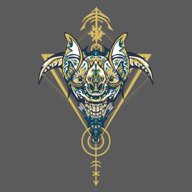 Vektör illüstrasyon. robot kutsal geometri. T-shirt tasarımı, poster, çıkartma için. Çizgi Stili. - Vektör