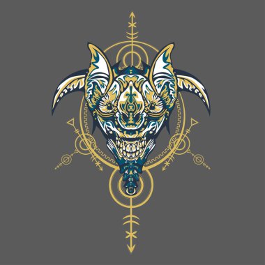 Vektör illüstrasyon. robot kutsal geometri. T-shirt tasarımı, poster, çıkartma için. Çizgi Stili. - Vektör