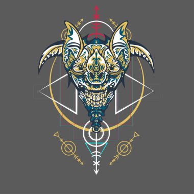 Vektör illüstrasyon. robot kutsal geometri. T-shirt tasarımı, poster, çıkartma için. Çizgi Stili. - Vektör