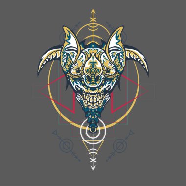 Vektör illüstrasyon. robot kutsal geometri. T-shirt tasarımı, poster, çıkartma için. Çizgi Stili. - Vektör