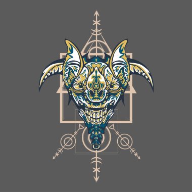 Vektör illüstrasyon. robot kutsal geometri. T-shirt tasarımı, poster, çıkartma için. Çizgi Stili. - Vektör