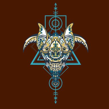 Vektör illüstrasyon. robot kutsal geometri. T-shirt tasarımı, poster, çıkartma için. Çizgi Stili. - Vektör