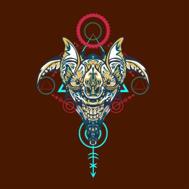 Vektör illüstrasyon. robot kutsal geometri. T-shirt tasarımı, poster, çıkartma için. Çizgi Stili. - Vektör