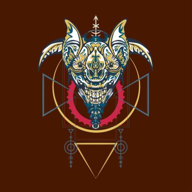 Vektör illüstrasyon. robot kutsal geometri. T-shirt tasarımı, poster, çıkartma için. Çizgi Stili. - Vektör