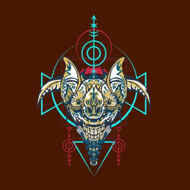 Vektör illüstrasyon. robot kutsal geometri. T-shirt tasarımı, poster, çıkartma için. Çizgi Stili. - Vektör