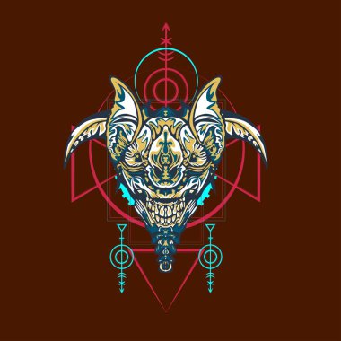 Vektör illüstrasyon. robot kutsal geometri. T-shirt tasarımı, poster, çıkartma için. Çizgi Stili. - Vektör