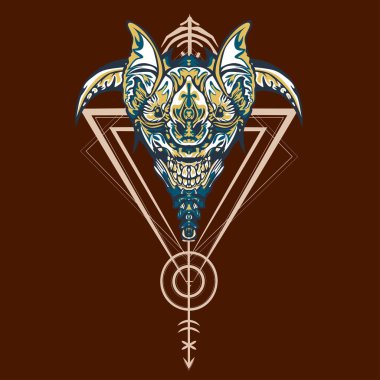 Vektör illüstrasyon. robot kutsal geometri. T-shirt tasarımı, poster, çıkartma için. Çizgi Stili. - Vektör