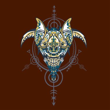 Vektör illüstrasyon. robot kutsal geometri. T-shirt tasarımı, poster, çıkartma için. Çizgi Stili. - Vektör