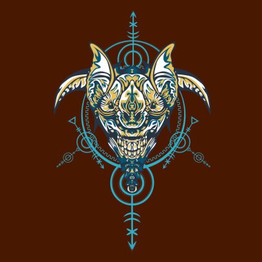 Vektör illüstrasyon. robot kutsal geometri. T-shirt tasarımı, poster, çıkartma için. Çizgi Stili. - Vektör